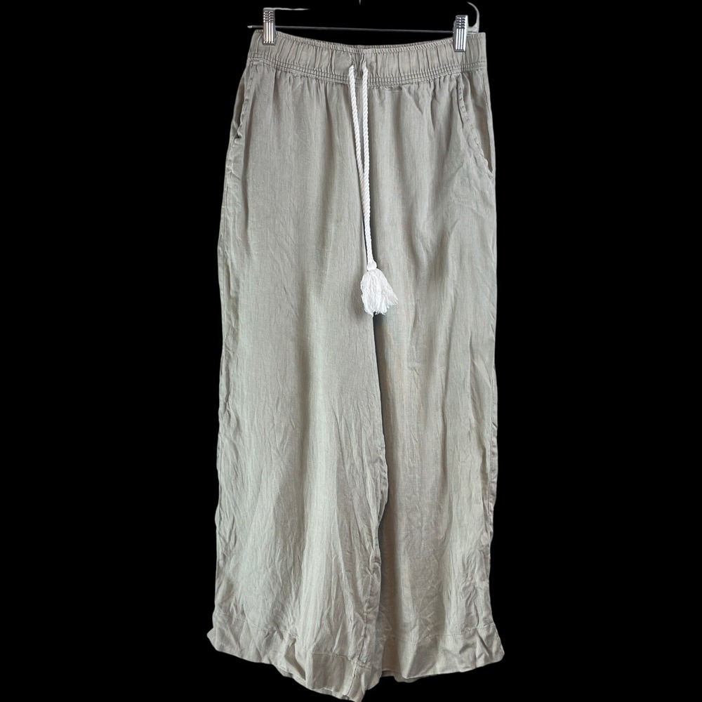 Cynthia Rowley Womens 100% Linen Wide‎ Leg Crop Pants Taupe Gray Size M Coastal